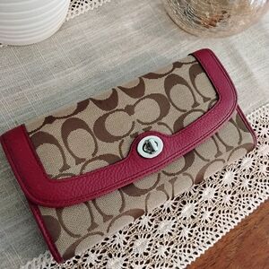 Vintage Coach Beige and Red Wallet